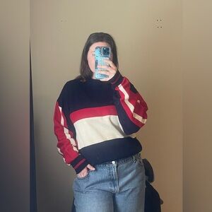 VTG Colorblock Sweater with Red, White, and Black Stripes